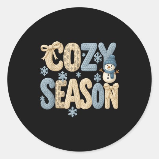 Sticker Rond Faux Yarn Cozy Season Winter, Merry Bright Christm (Devant)