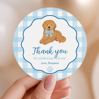 Sticker Rond Faveur d'anniversaire de chiot Blue Golden Doodle