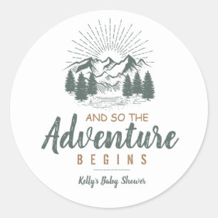 Sticker Rond Faveur d'autocollant de baby shower d'aventure