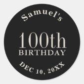 Sticker Rond Faveur de 100e anniversaire simple noir et écru be (Devant)