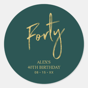 Sticker Rond Faveur de 40e anniversaire Gold & Green Forty Reme