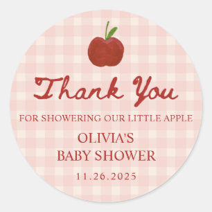 Sticker Rond Faveur de Baby Shower à carreaux rouges Apple of O