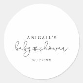 Sticker Rond Faveur de baby shower calligraphiée simple élégant (Devant)