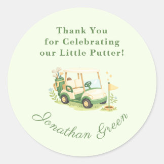 Sticker Rond Faveur de Baby Shower Chariot de Golf Vert Sauge