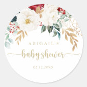 Sticker Rond Faveur de Baby Shower Classique Fleurs Or (Devant)