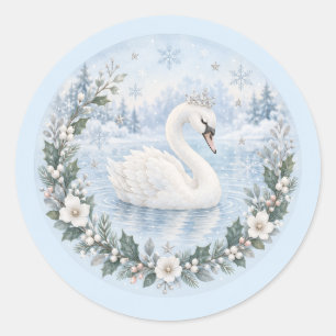 Sticker Rond Faveur de Baby Shower Cygne d'Hiver