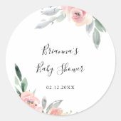 Sticker Rond Faveur de Baby Shower Élégante Fleur Rose (Devant)
