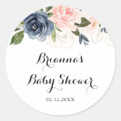 Sticker Rond Faveur de Baby Shower Élégante Fleurie d'Hiver (Devant)