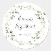 Sticker Rond Faveur de Baby Shower Feuillage Eucalyptus Paillet (Devant)