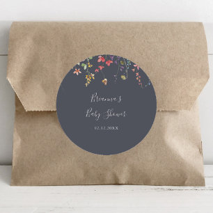 Sticker Rond Faveur de Baby Shower Fleur Sauvage Bleue