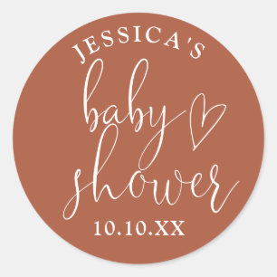 Sticker Rond Faveur de Baby Shower genre neutre en terre cuite