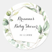 Sticker Rond Faveur de Baby Shower Géométrique Élégant Or Feuil (Devant)