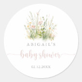 Sticker Rond Faveur de Baby Shower Greenery Boho Wildflower  (Devant)