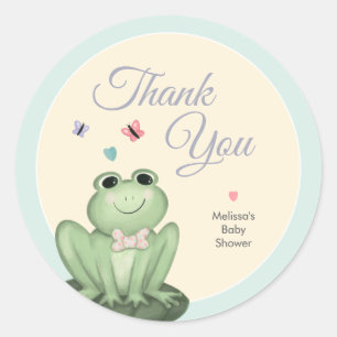 Sticker Rond Faveur de Baby Shower Grenouille Verte Menthe Fant