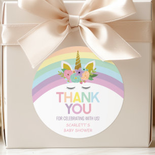 Sticker Rond Faveur de Baby Shower Licorne Arc-en-ciel Jour Mag
