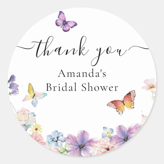 Sticker Rond Faveur de Baby Shower Mariage Papillons Floraux  (Devant)