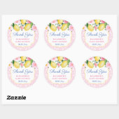 Sticker Rond Faveur de Baby Shower Rose Foncé Citrons Merci (Feuille)