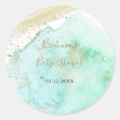 Sticker Rond Faveur de Baby Shower Simple Or et Vert (Devant)