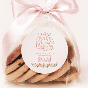 Sticker Rond Faveur de Baby Shower Thème Café 'Un Bébé Est En T