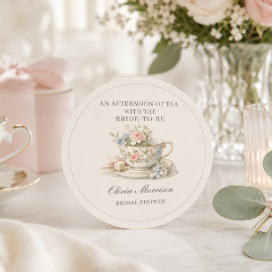 Sticker Rond Faveur de Baby Shower Thème Thé Mariage