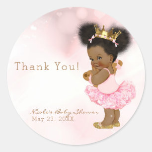 Sticker Rond Faveur de Baby Shower Vintage Princesse Rose Fille