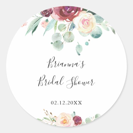 Sticker Rond Faveur de bains de mariage floraux d'eucalyptus co (Devant)