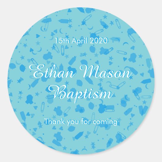 Sticker Rond Faveur de baptême Confetti Bleu Bébé (Devant)