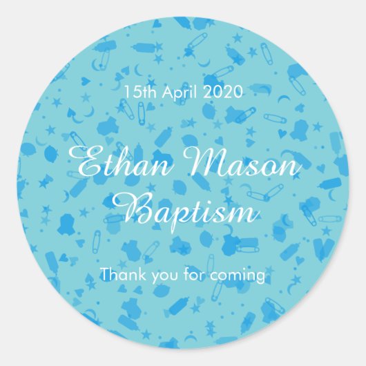 Sticker Rond Faveur de baptême Confetti Bleu Bébé (Devant)