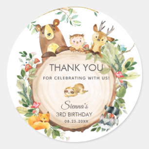 Sticker Rond Faveur de baptême d'animaux de la forêt 1er Annive