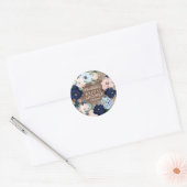 Sticker Rond Faveur de douche de mariage floral Navy Rustique & (Enveloppe)