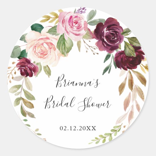 Sticker Rond Faveur de douche nuptiale florale botanique rustiq (Devant)