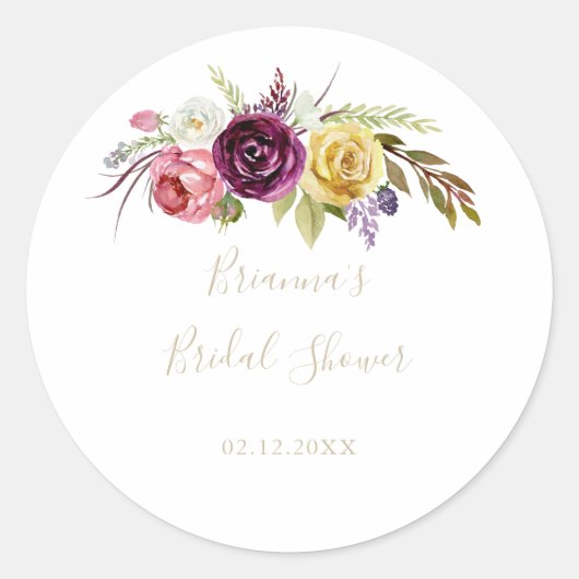 Sticker Rond Faveur de douche nuptiale florale tropicale boho o (Devant)