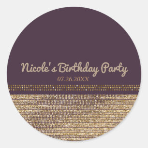 Sticker Rond Faveur de fête Chic Pailleté Or Violet