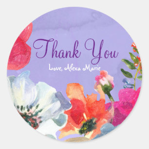 Sticker Rond Faveur de fête chic pop florale peinte en gras vio