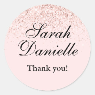 Sticker Rond Faveur de fête classique Confetti Pailleté Rose Bl