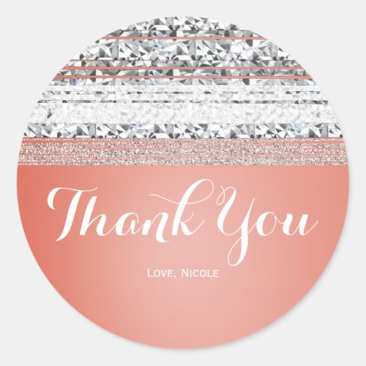 Sticker Rond Faveur de fête Corail pêche plongée Chic argent Br (Devant)