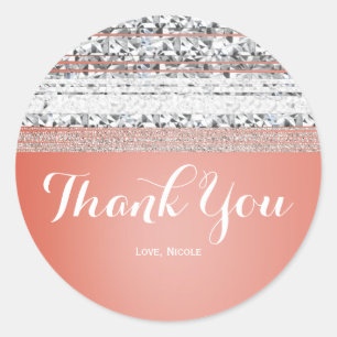 Sticker Rond Faveur de fête Corail pêche plongée Chic argent Br