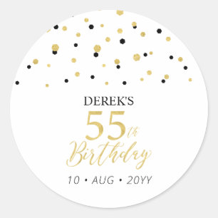 Sticker Rond Faveur de fête d'anniversaire 55 ans confettis or