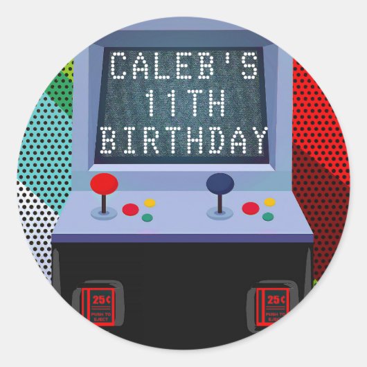 Sticker Rond Faveur de fête d'anniversaire de jeu vidéo de sall (Devant)