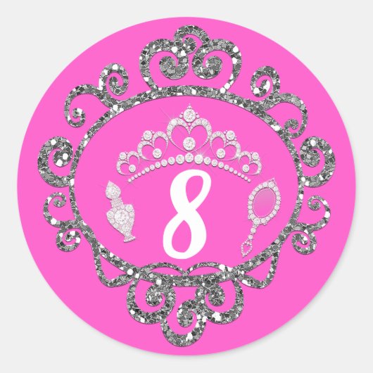 Sticker Rond Faveur de fête d'anniversaire de la princesse aux  (Devant)