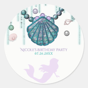 Sticker Rond Faveur de fête d'anniversaire de sirène violette d