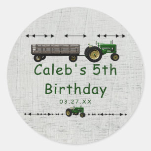 Sticker Rond Faveur de fête d'anniversaire de tracteur de basse