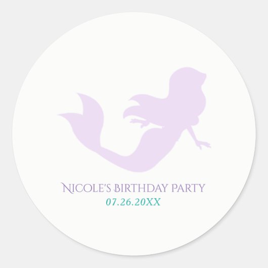 Sticker Rond Faveur de fête d'anniversaire Sirène Violette Plag (Devant)