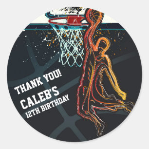 Sticker Rond Faveur de fête d'anniversaire tir dunk de basket-b