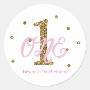 Sticker Rond Faveur de fête d'anniversaire UN an pour filles Ro