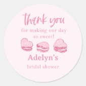 Sticker Rond Faveur de fête de douche de mariée coeurs roses (Devant)