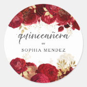 Sticker Rond Faveur de fête de Quinceanera aux roses rouges et (Devant)