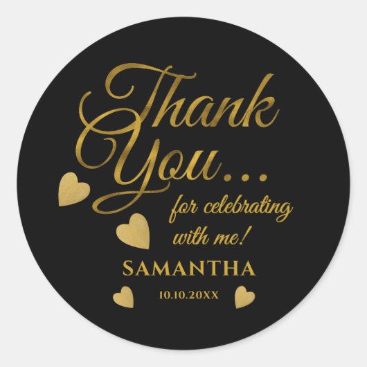 Sticker Rond Faveur de fête de typographie Merci Or et Noir   (Devant)
