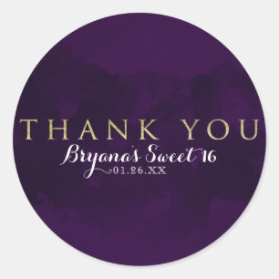 Sticker Rond Faveur de fête moderne glamour violet noir et or