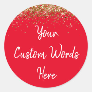 Sticker Rond Faveur de fête personnalisée Anniversaire Rouge Or